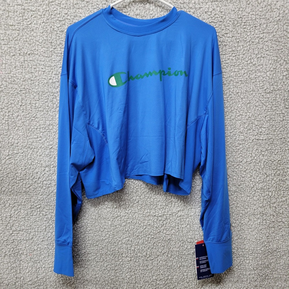 Champion Womens Blue Cropped Long Sleeve Active Top XL W5962 Moisture Wicking